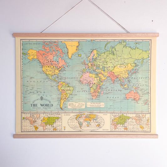 World map vintage chart poster print