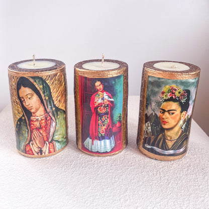 Clay prayer candle - Frida Kahlo or Lady of Guadalupe