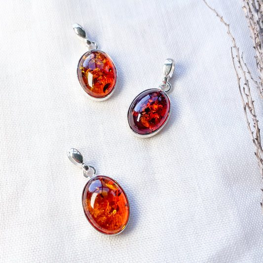 Baltic Amber crystal sterling silver pendant with inclusions