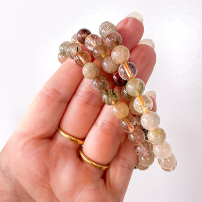 Rutile, lodolite, quartz mix bead crystal bracelet - awakening