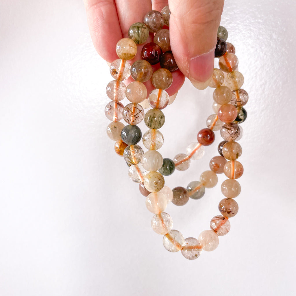 Rutile, lodolite, quartz mix bead crystal bracelet - awakening