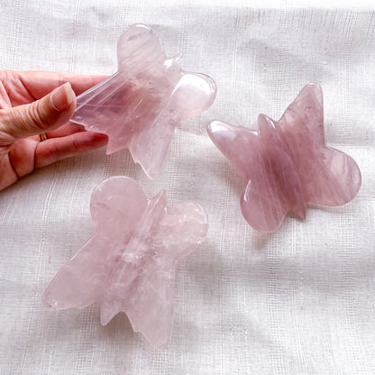 Rose quartz crystal carved butterfly statue