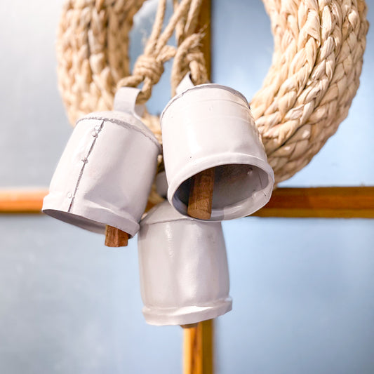 Set of 3 white cow bells wind chime