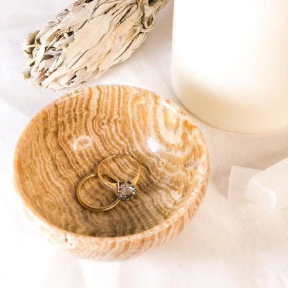 Banded calcite crystal dish / aragonite bowl