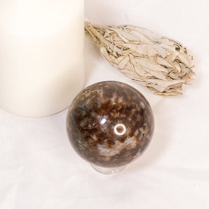 Garnet, Feldspar + Quartz crystal sphere