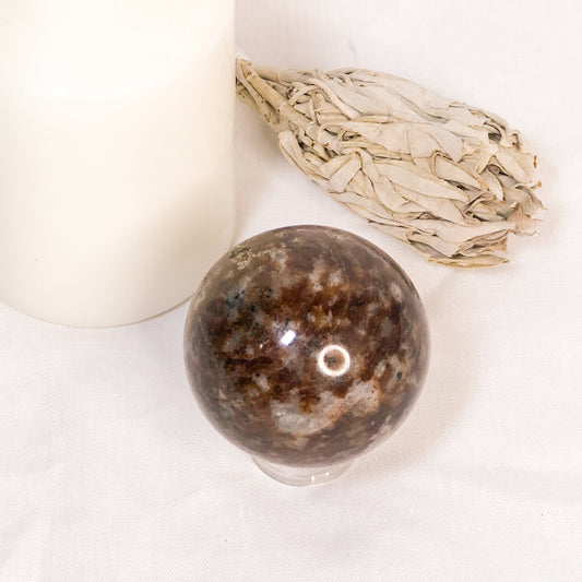 Garnet, Feldspar + Quartz crystal sphere