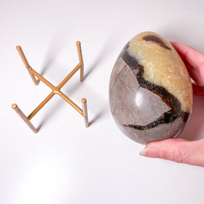 Septarian nodule crystal egg XL with gold stand