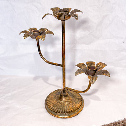 Three flower metal candle holder