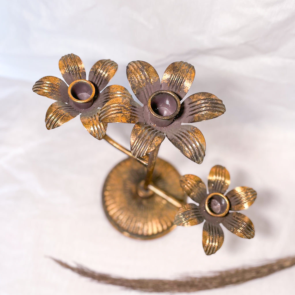 Three flower metal candle holder