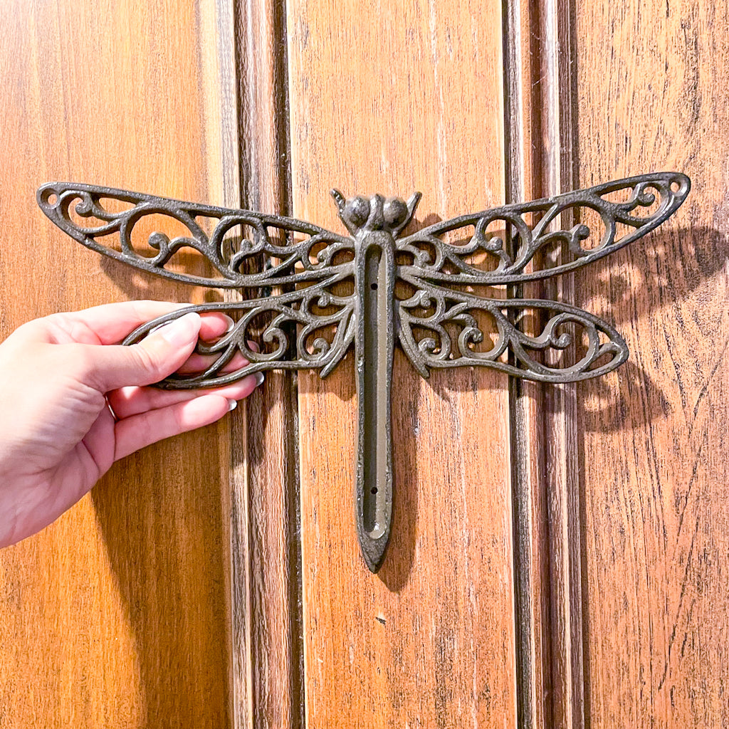 Cast iron Dragonfly garden thermometer wall hanging