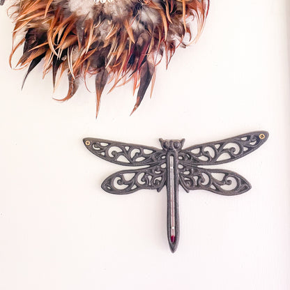 Cast iron Dragonfly garden thermometer wall hanging