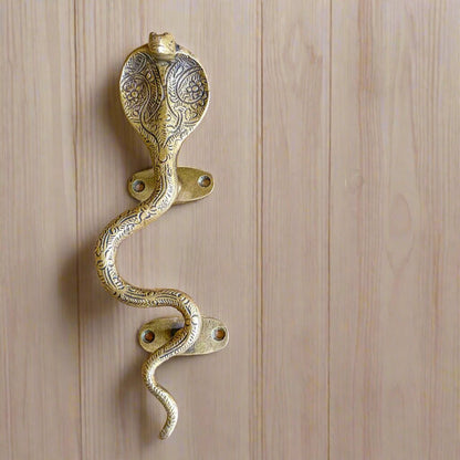 King cobra brass snake door handle wall hook