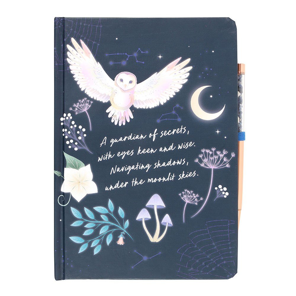 Owl spirit animal notebook journal with sodalite crystal pen