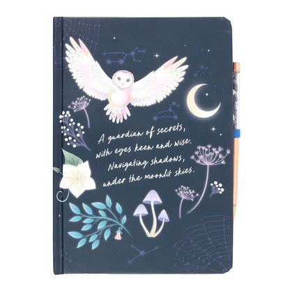 Owl spirit animal notebook journal with sodalite crystal pen