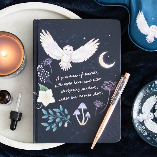 Owl spirit animal notebook journal with sodalite crystal pen
