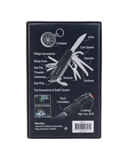 Camping adventure gift set - compass, torch and multitool knife