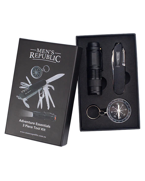 Camping adventure gift set - compass, torch and multitool knife