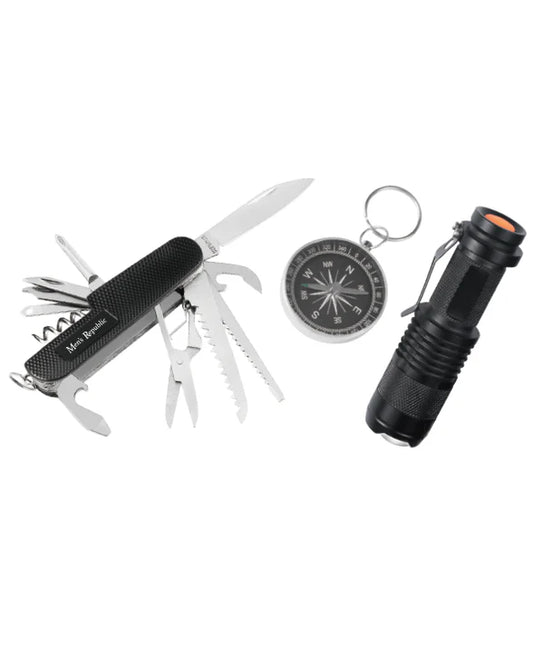 Camping adventure gift set - compass, torch and multitool knife