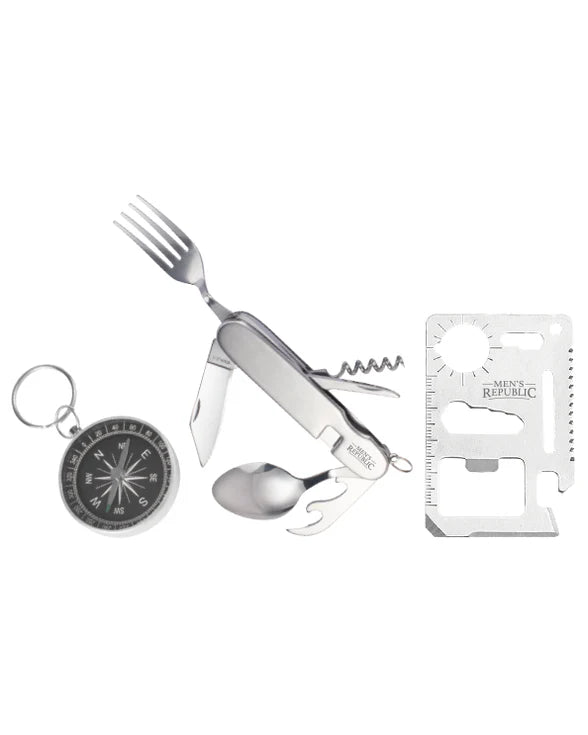 Camping gift set - cutlery tool, multitool and compass