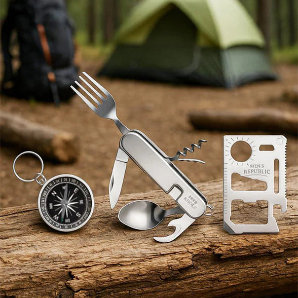 Camping gift set - cutlery tool, multitool and compass