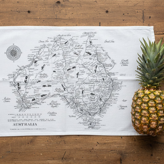 Map of Australia on a white fabric background