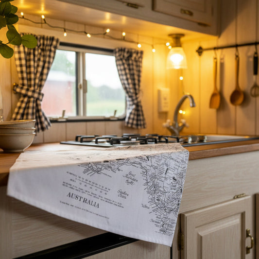 Map of Australia on a white fabric background