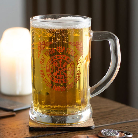Viking compass / Vegvisir tankard beer glass and cork coaster
