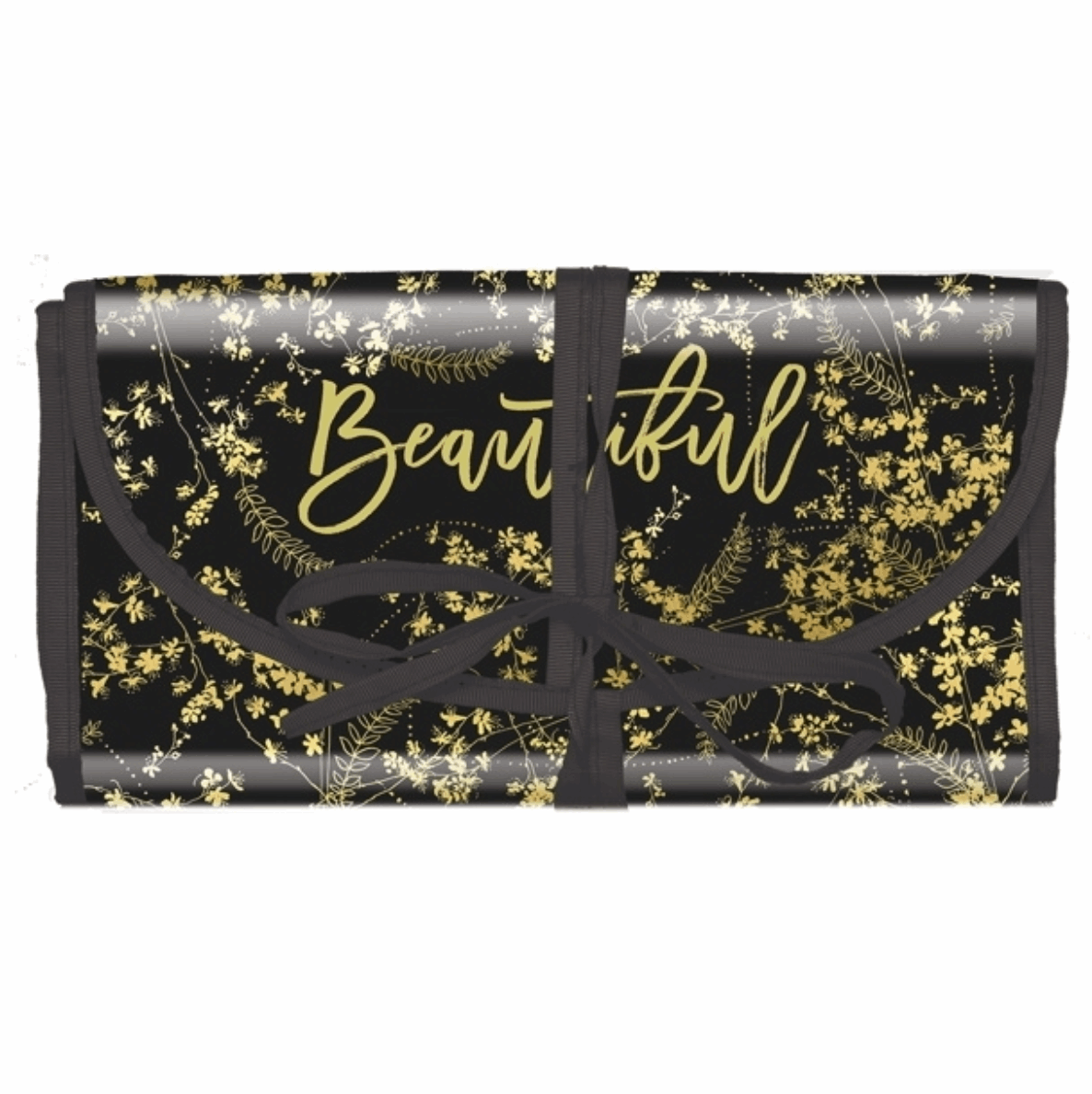 Beautiful black gold travel makeup bag / jewellery holder