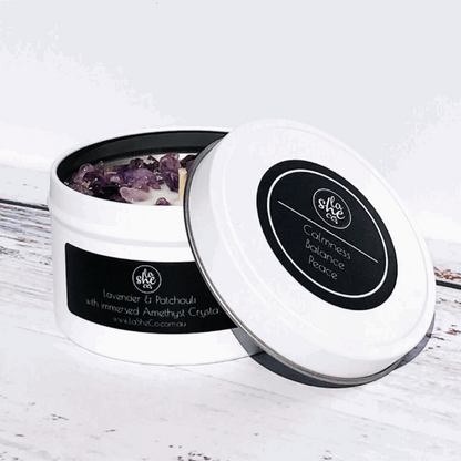 Amethyst crystal infused - calming anxiety soothing soy candle