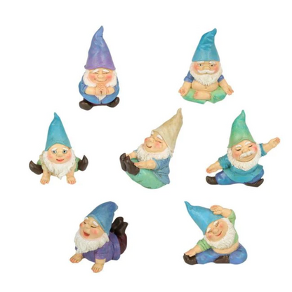 Stretching yoga gnomes plant lover mini statues