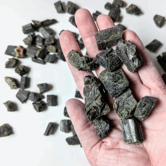 Black and green tourmaline crystal raw stone