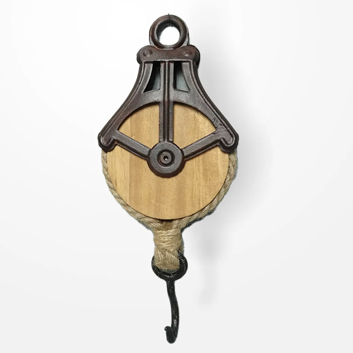 Vintage metal & wood pulley hook