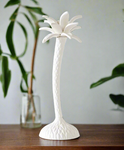 Palm tree candle stick holder - tall white