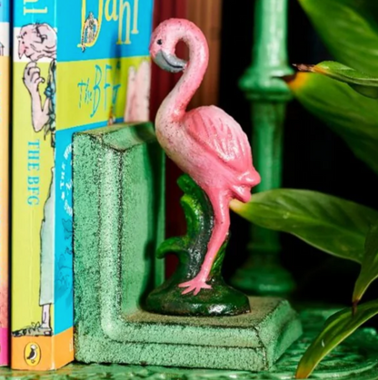 Pink flamingo vintage statue painted metal bookend - single or pair