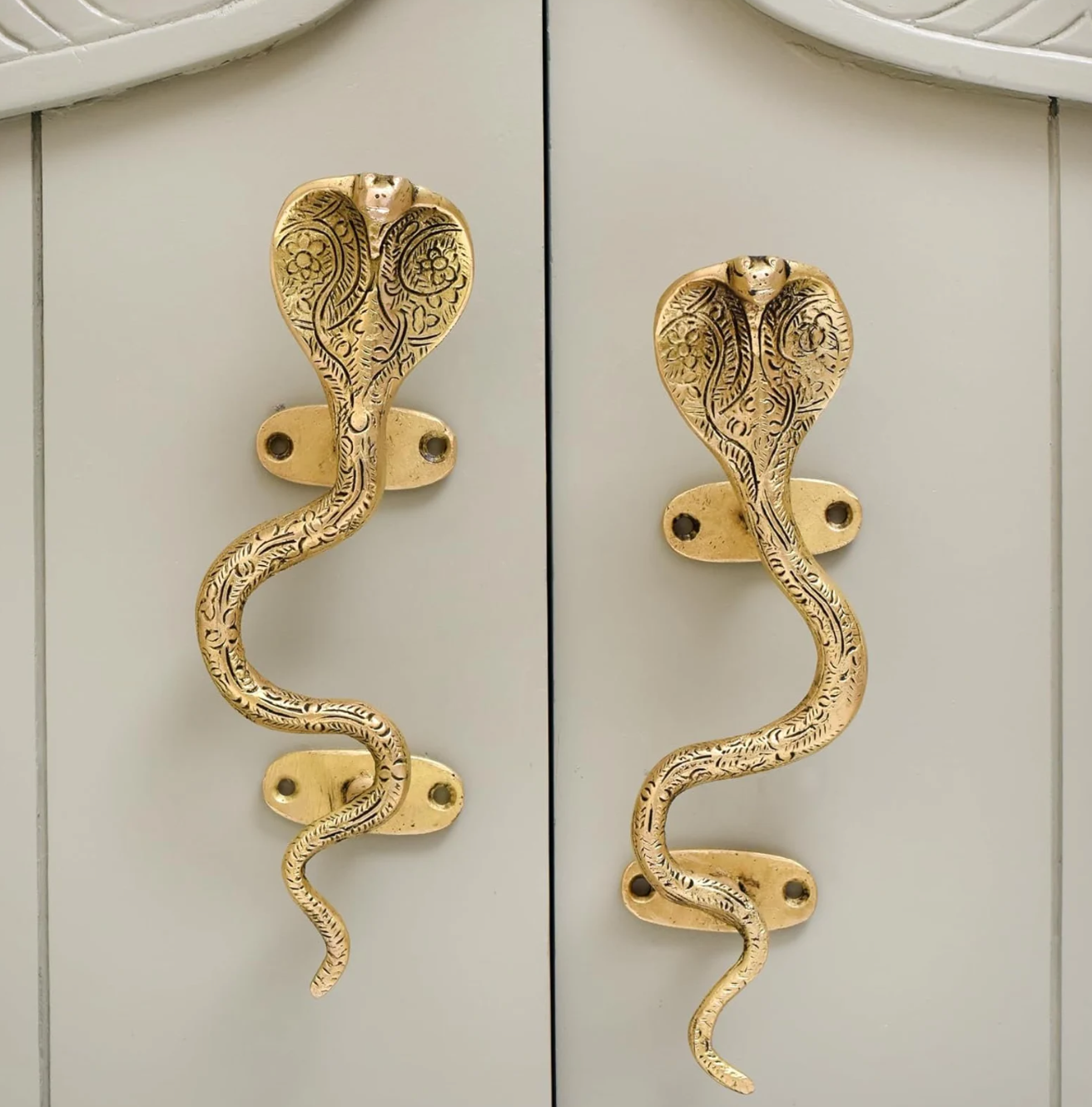 King cobra brass snake door handle wall hook