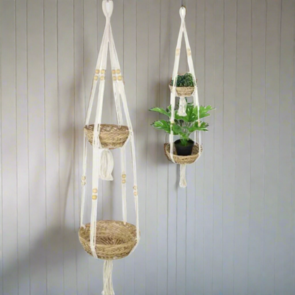 Macrame basket plant holder - single or double