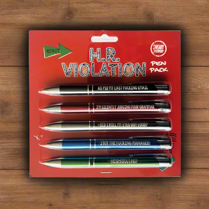 Pack of pens with rude sarcastic humorous sayings 