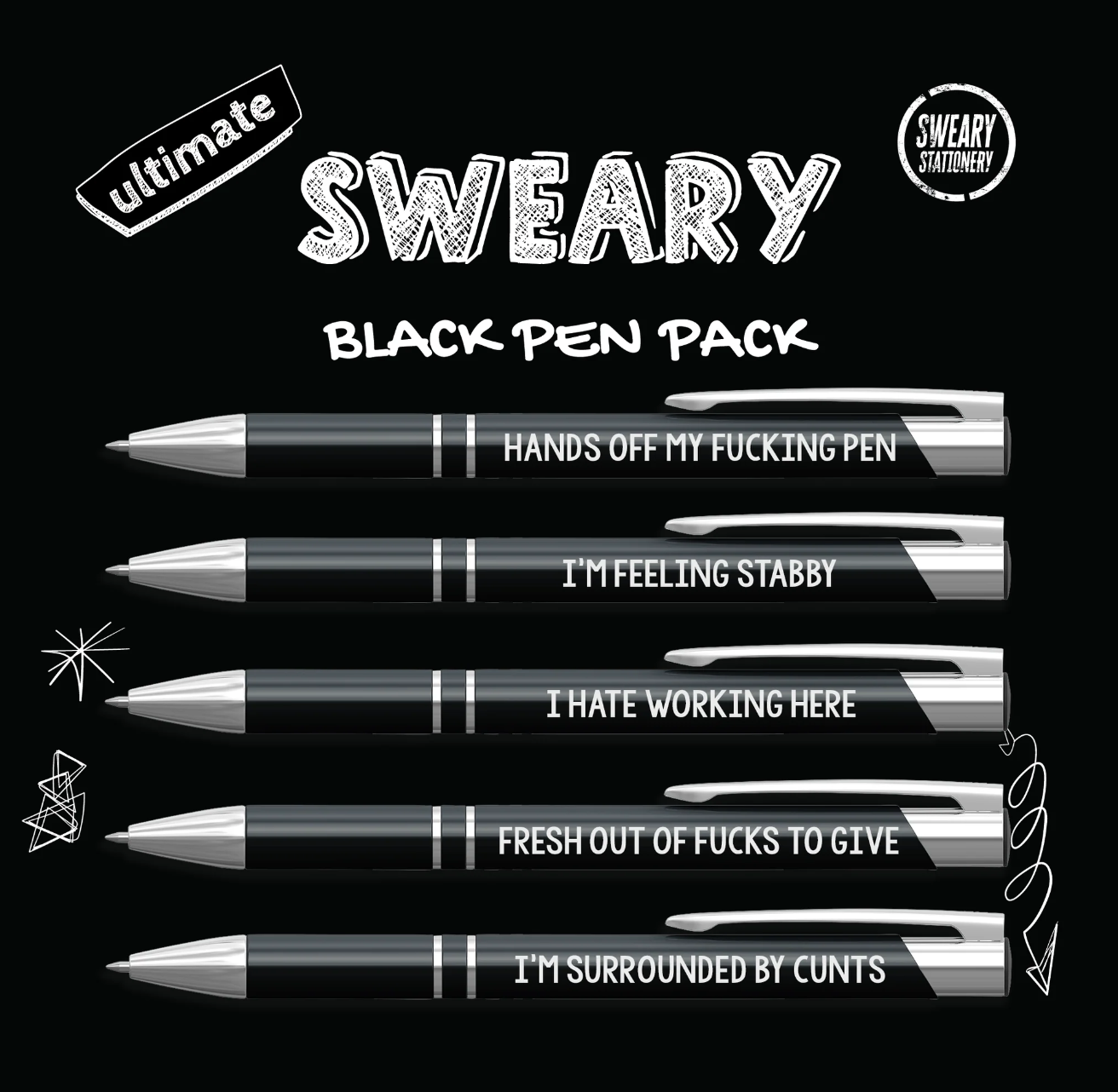 Rude / sweary / abusive 5 Ballpoint Pen Pack