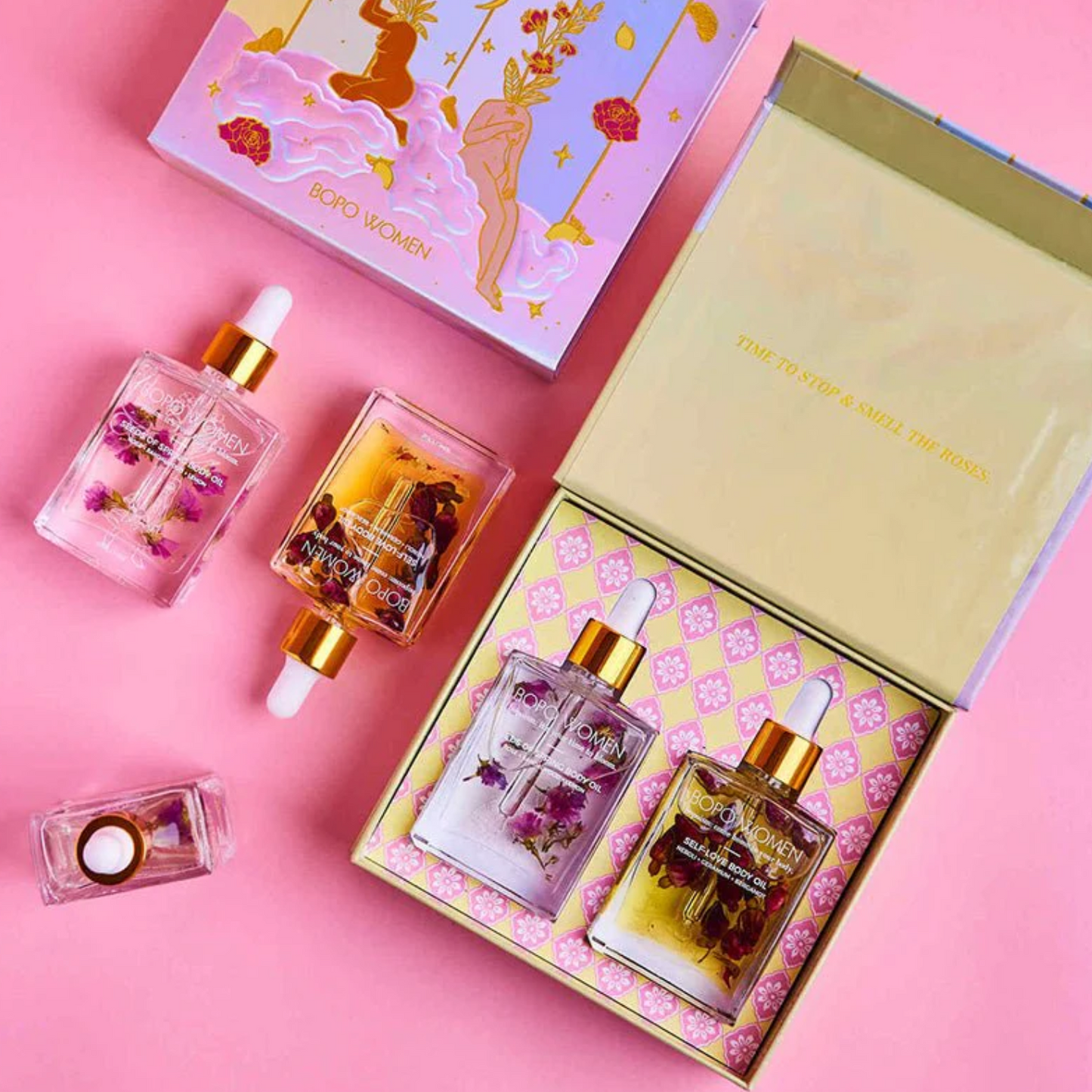 Floral infused skin care oils gift box set