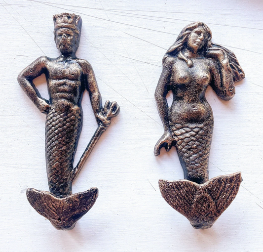 Mermaid or merman cast iron wall hook