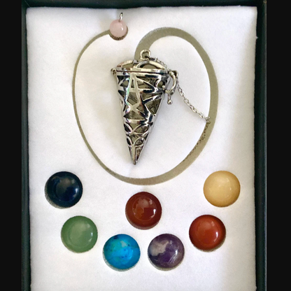 Pentagram pendulum with 7 chakra crystals