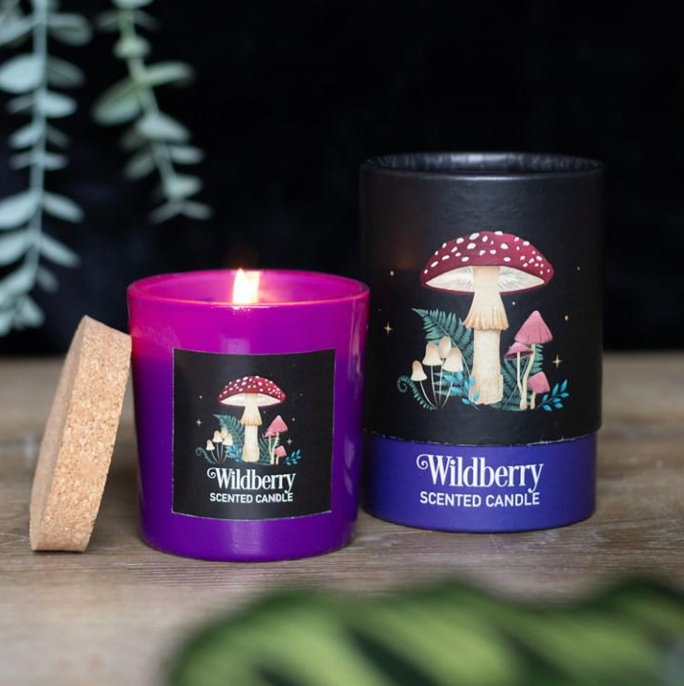 Wildberry mushroom glass candle