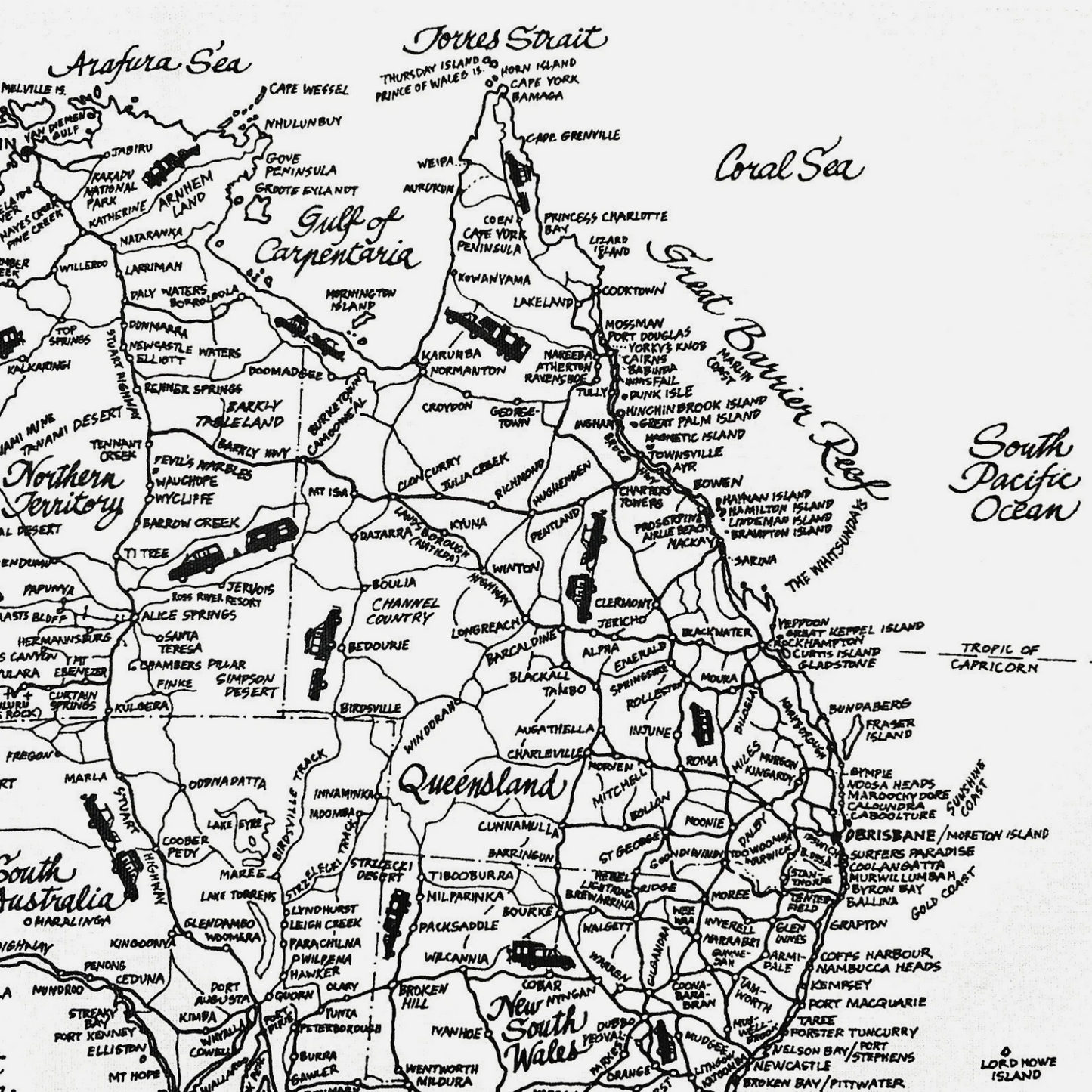 Van life map of Australia tea towel