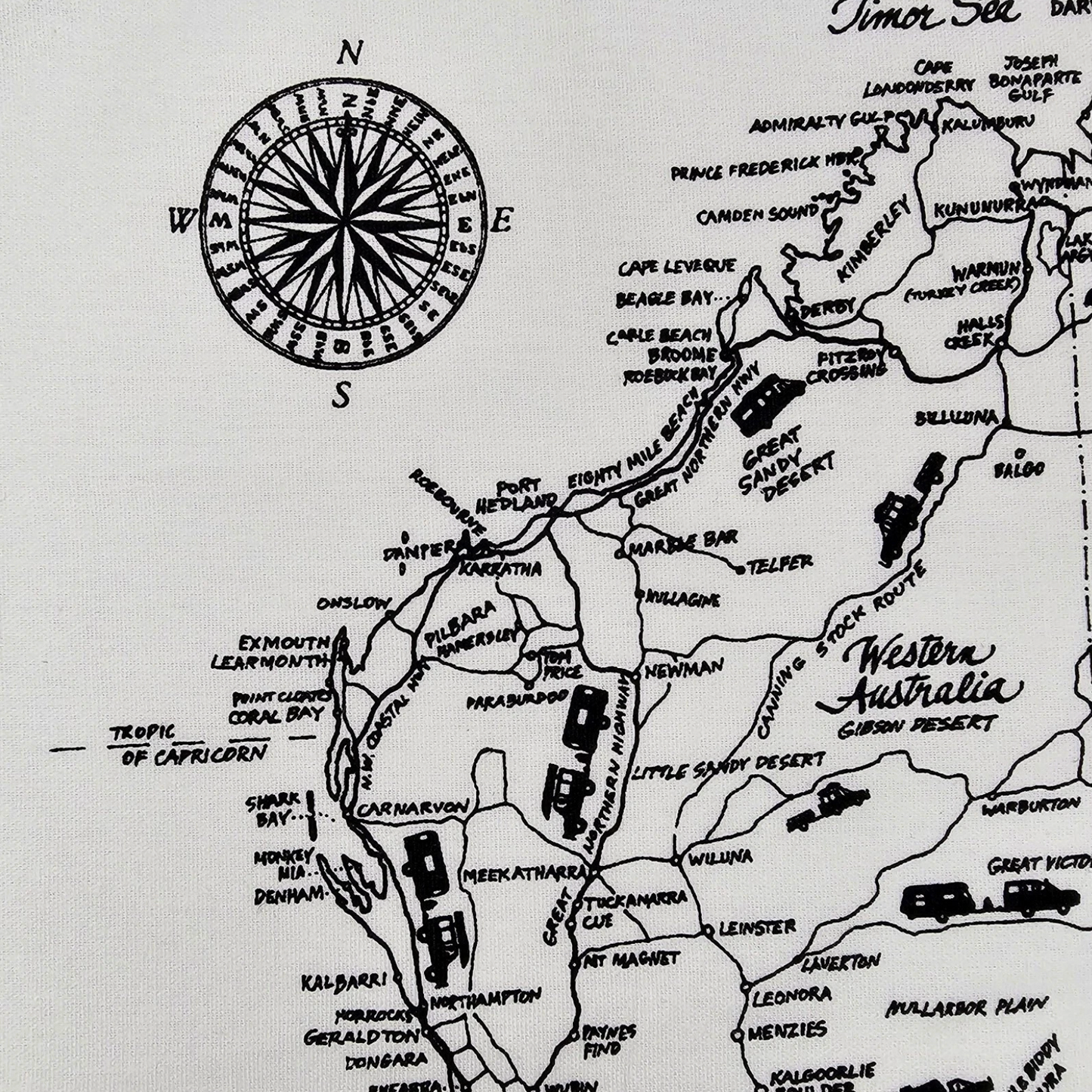 Van life map of Australia tea towel