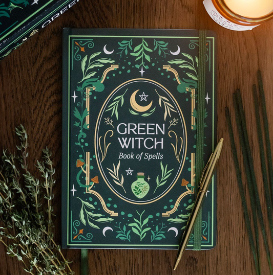 Book of shadows green witches spell journal