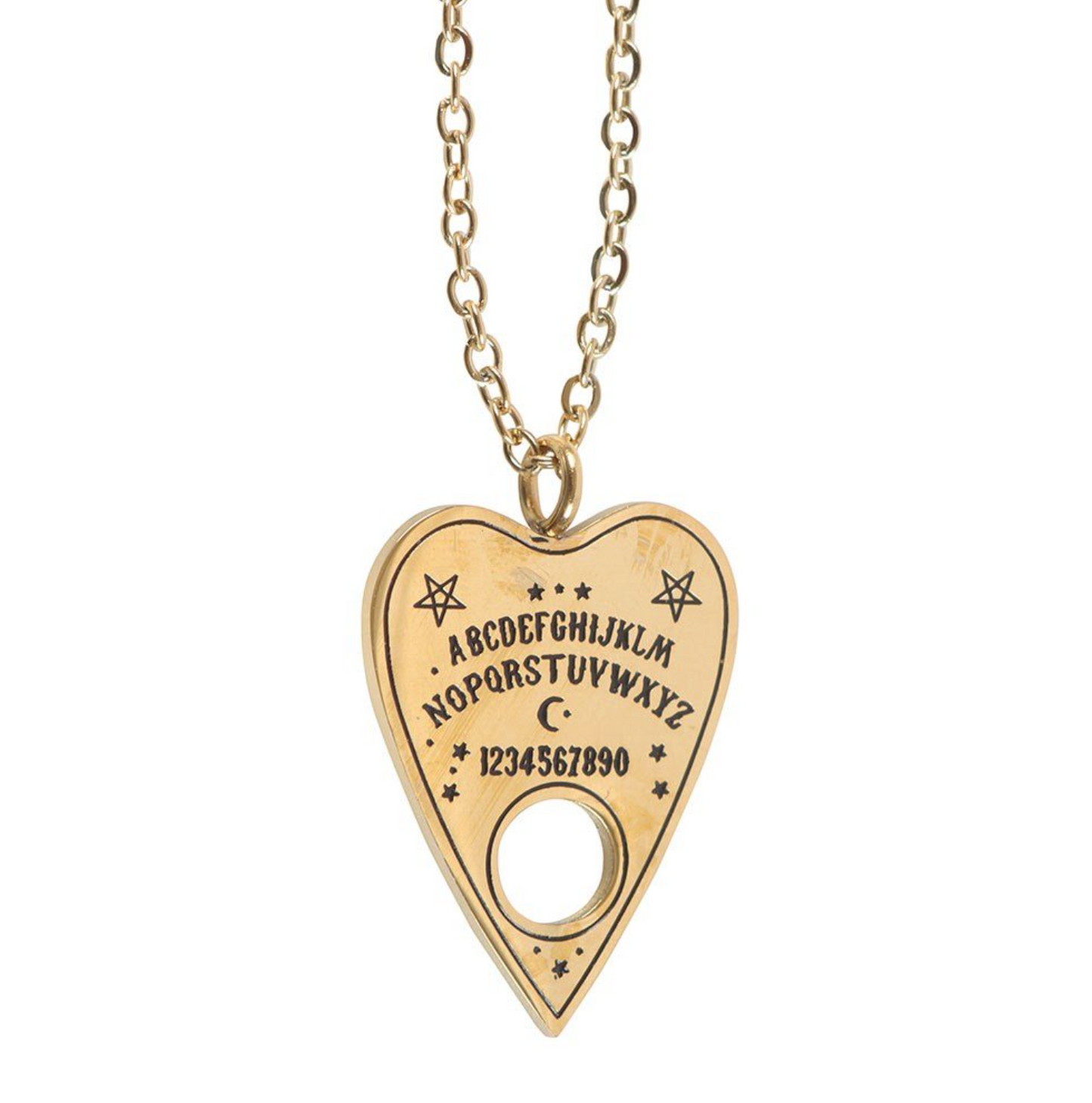 Ouija planchette necklace and greeting card