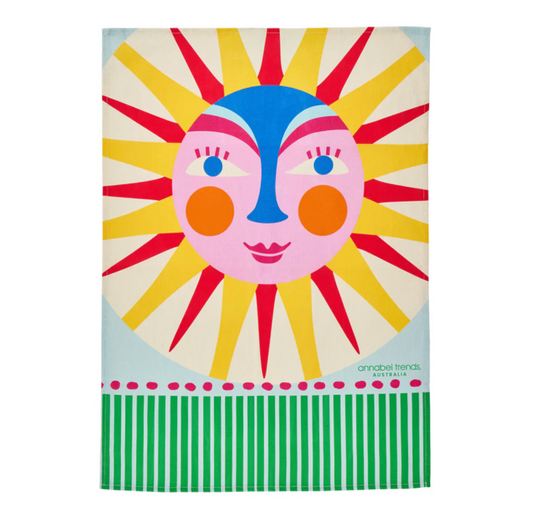 Happy sun colourful tea towel