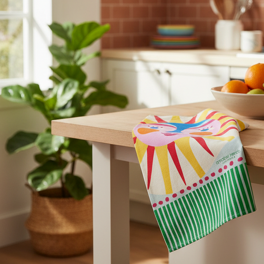 Happy sun colourful tea towel