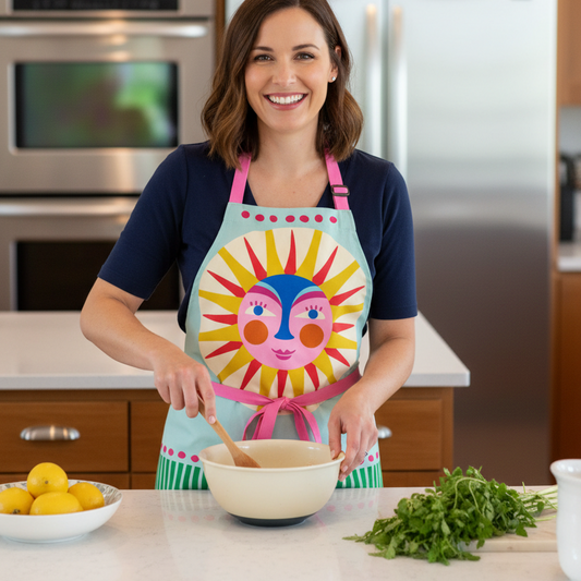 Colorful apron with a sun design 