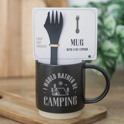 Rather be camping mug and multitool cutlery